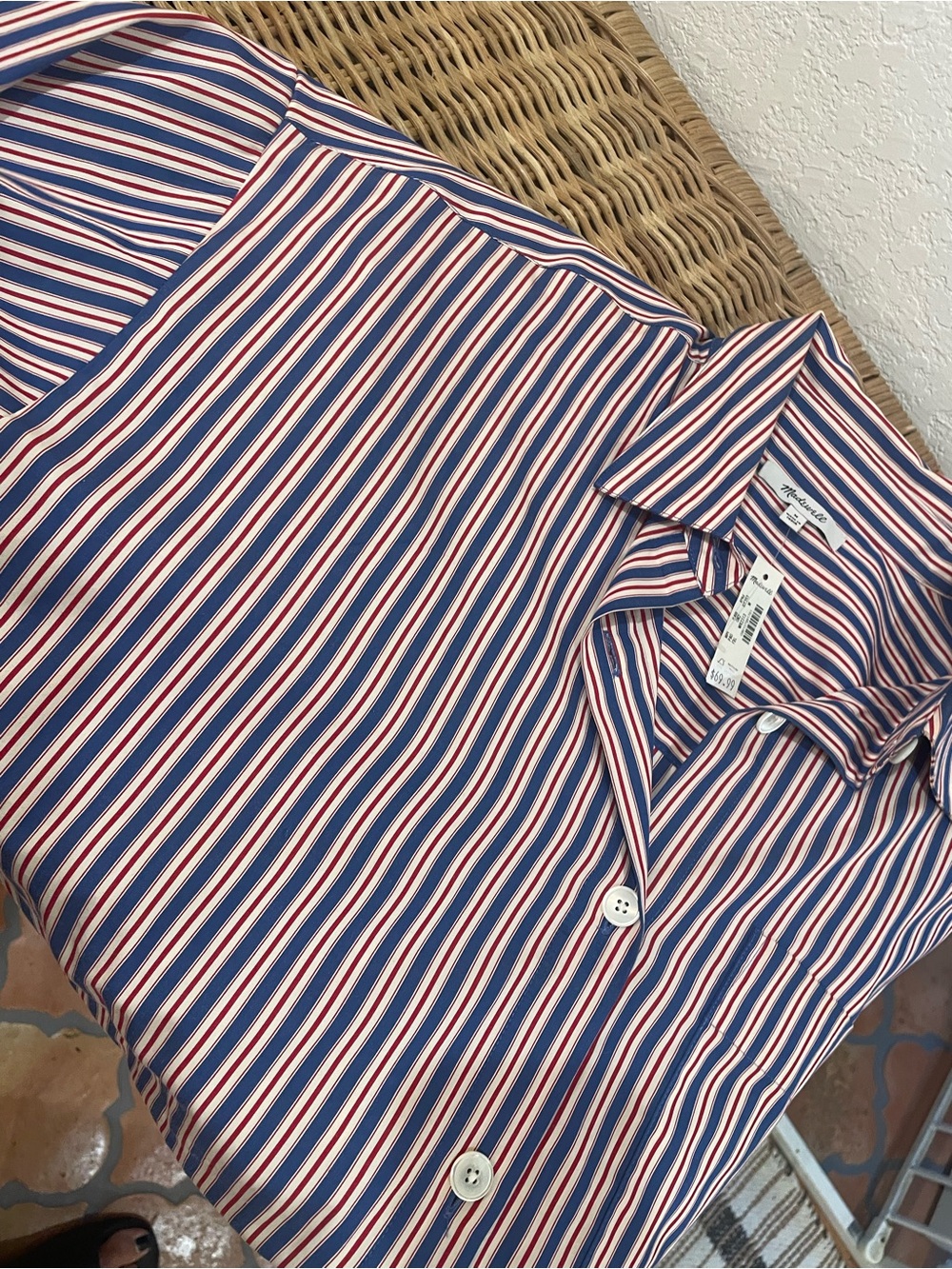 NWT Madewell Red, White & Navy Vertical Stripe Button-Up Shirt - Picture 2 of 6